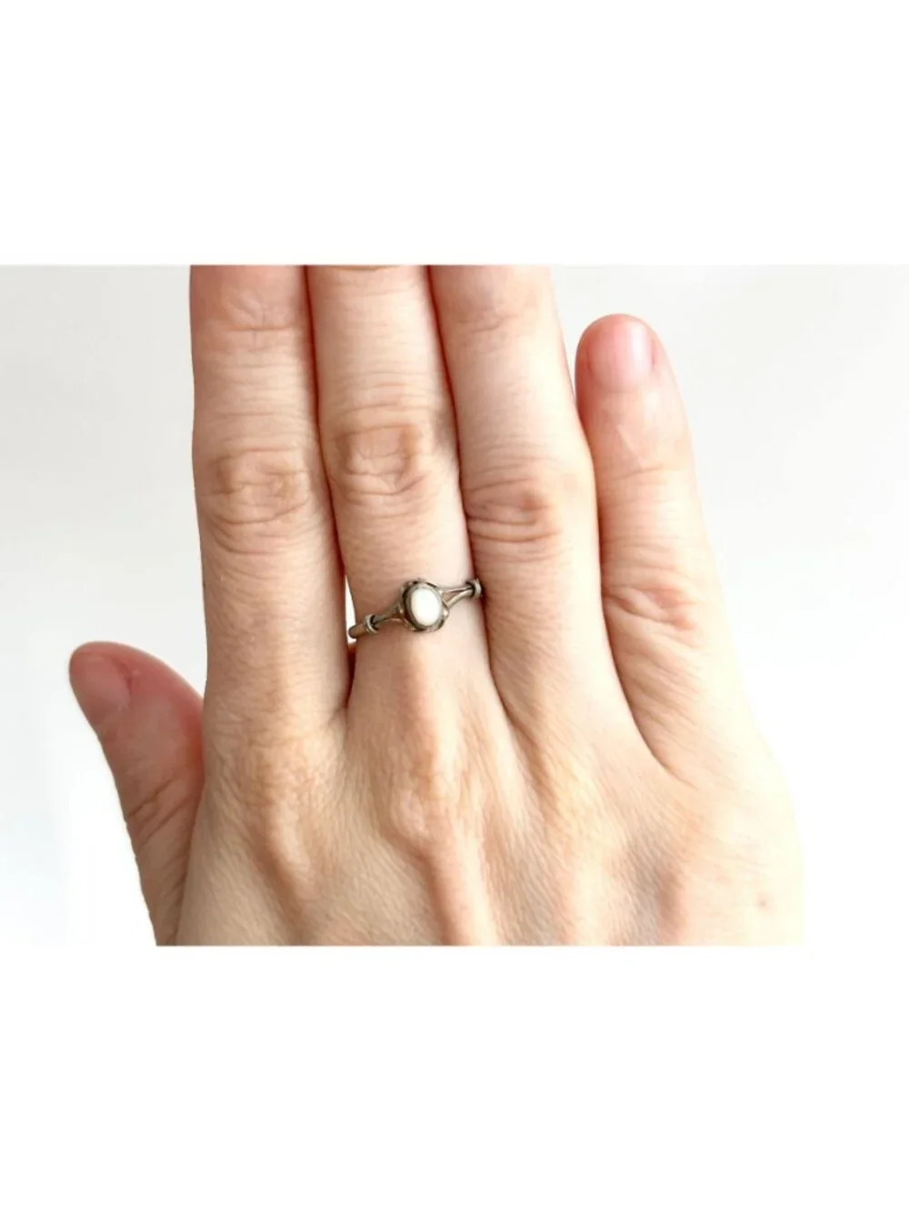 Native American Mother of Pearl Stone Sterling Silver 925 Vintage Ring - sz 6.75
